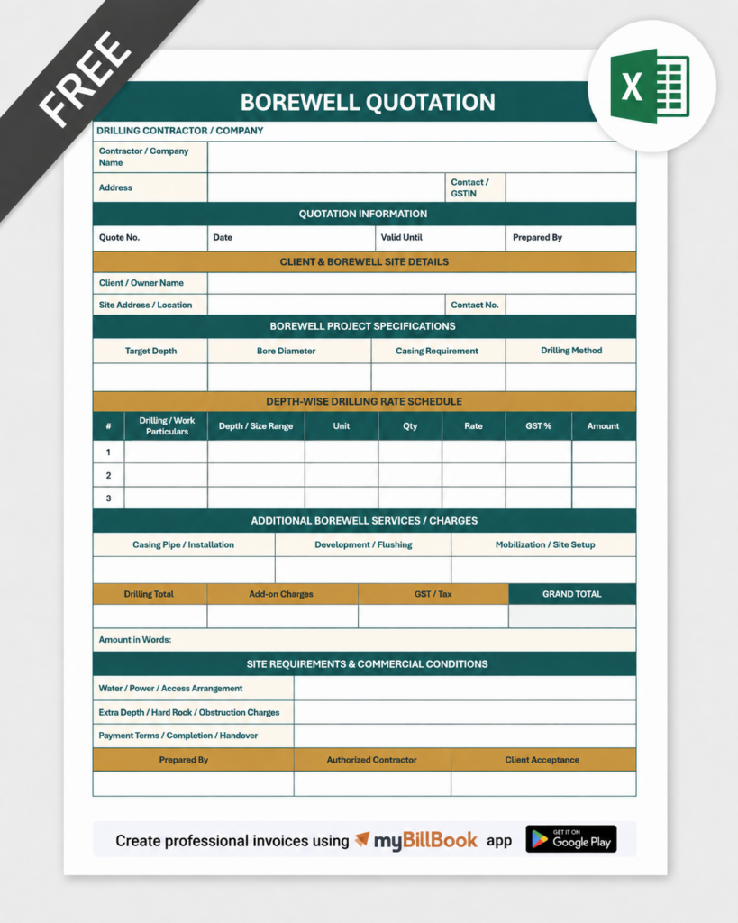 Borewell Quotation Format Excel