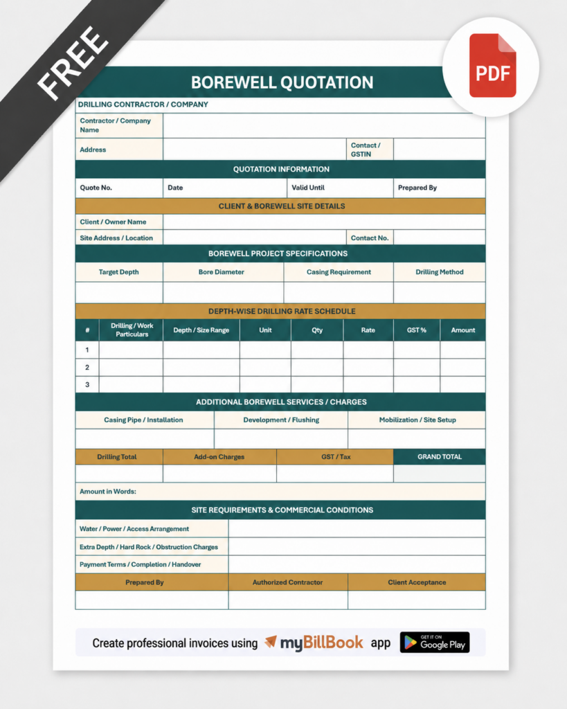 Borewell Quotation Format PDF