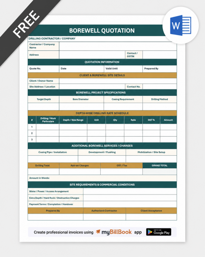 Borewell Quotation Format Word