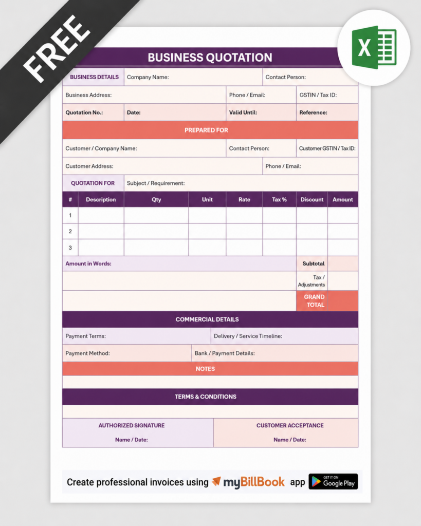 Business Quotation Format Excel