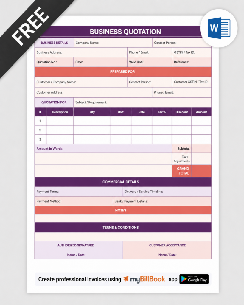 Business Quotation Format Word