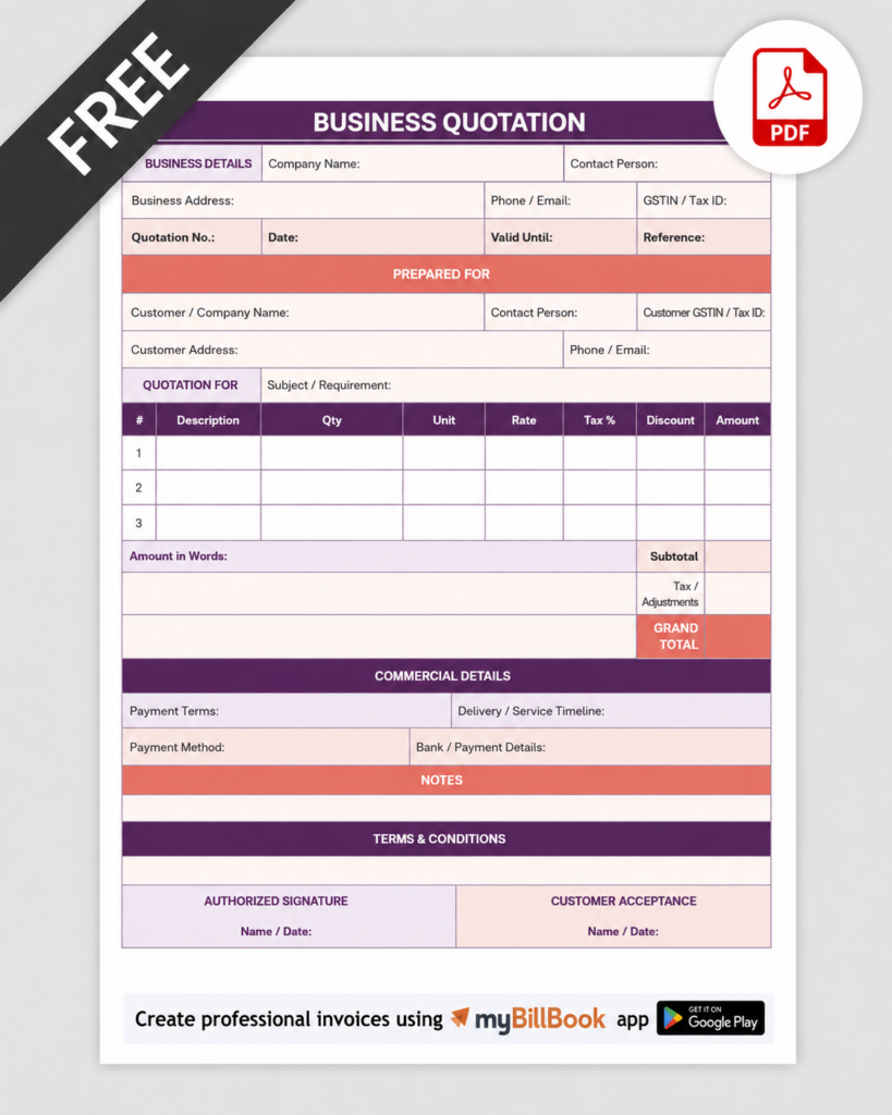 Business Quotation Format pdf