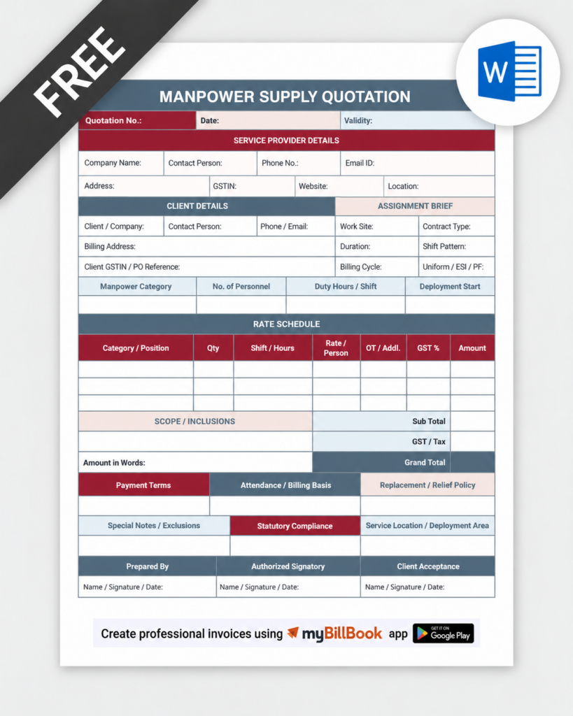 Manpower Supply Quotation Format Word