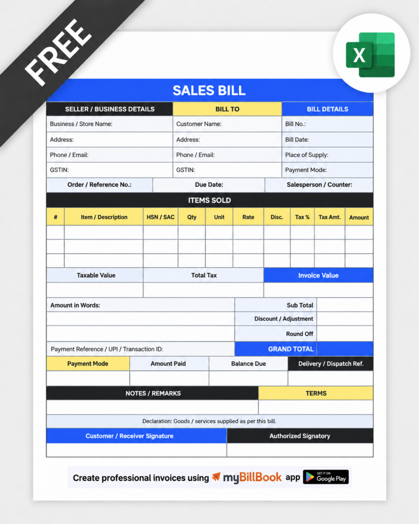 Sales Bill Format Excel