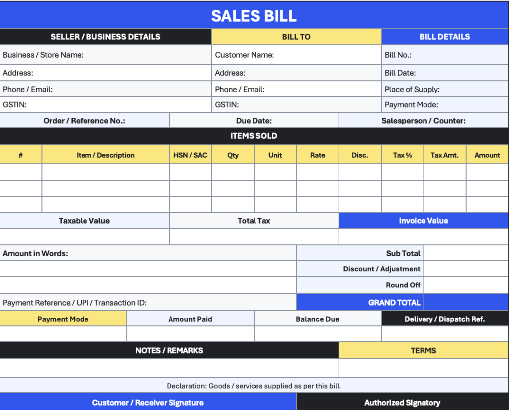 Sales Bill Format Sample