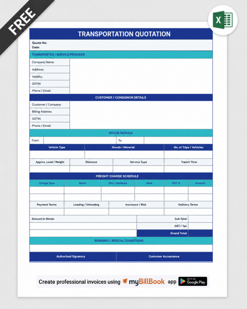 Transportation Quotation Format Excel