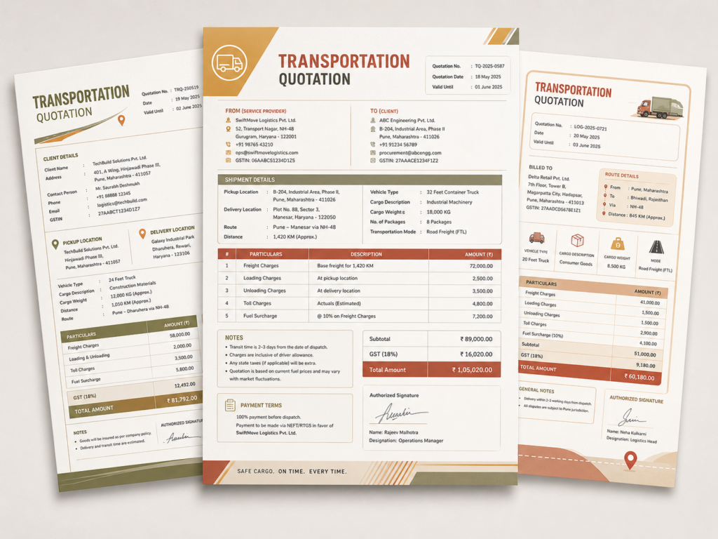 Transportation Quotation Format Sample