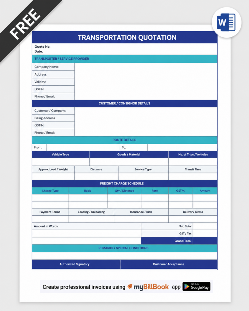 Transportation Quotation Format Word