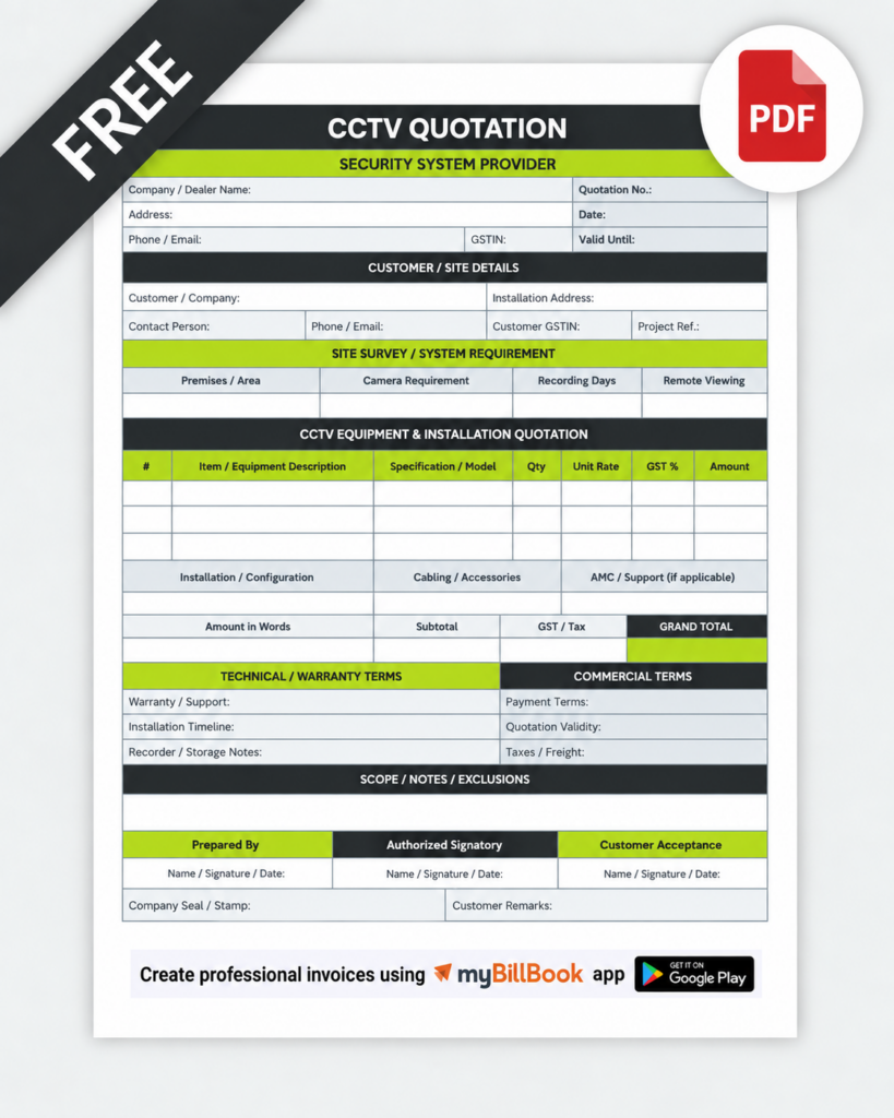 cctv quotation format in pdf