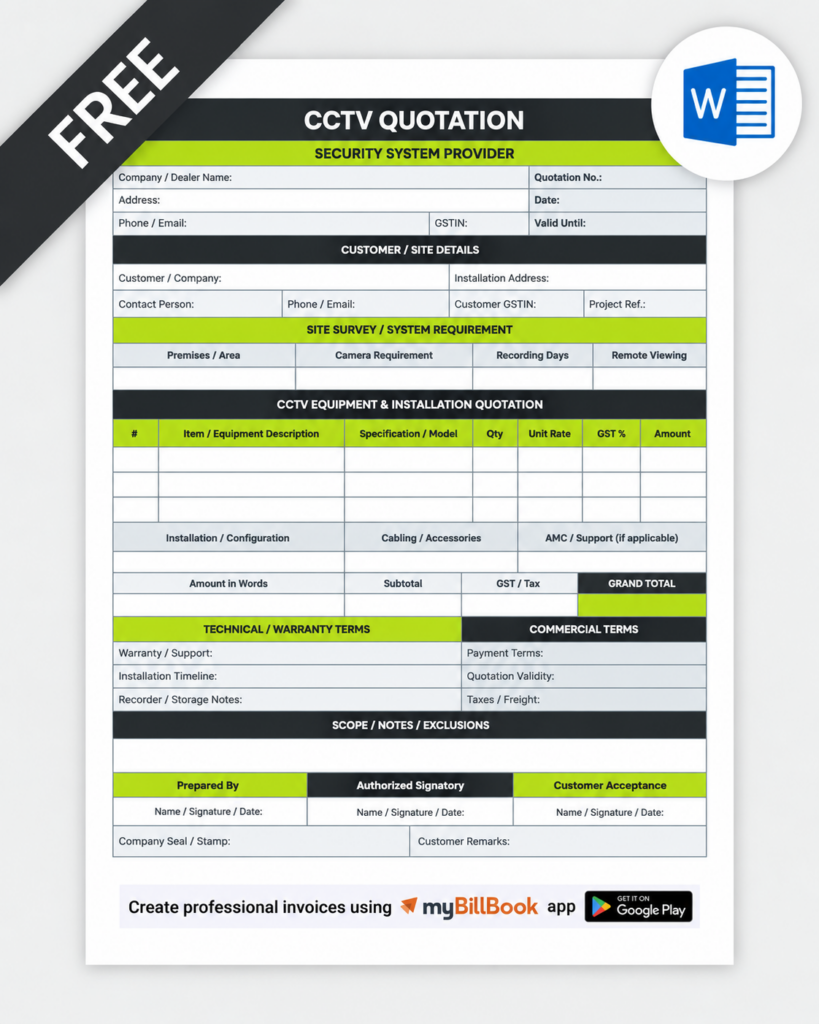 cctv quotation format in word