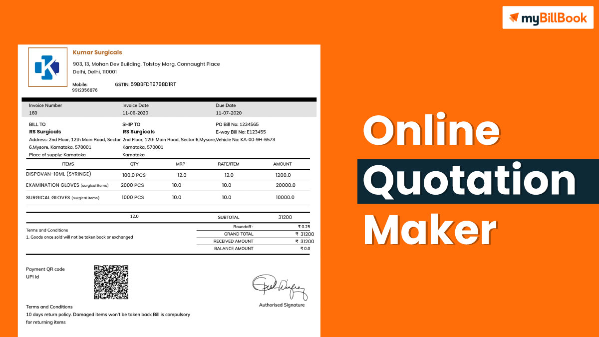 Online Quotation Maker | Free Quotation Generator - myBillBook