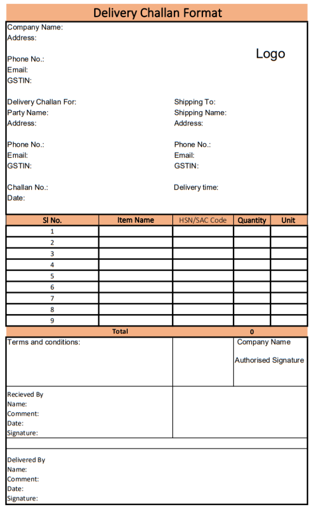 Delivery Challan Format in Excel Free Download Delivery Challan Format