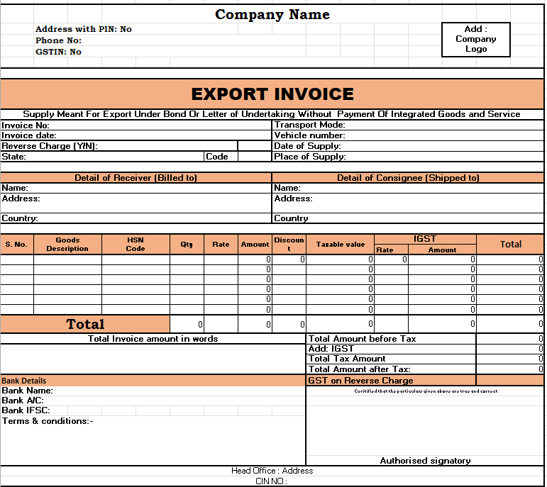 export invoice format in excel