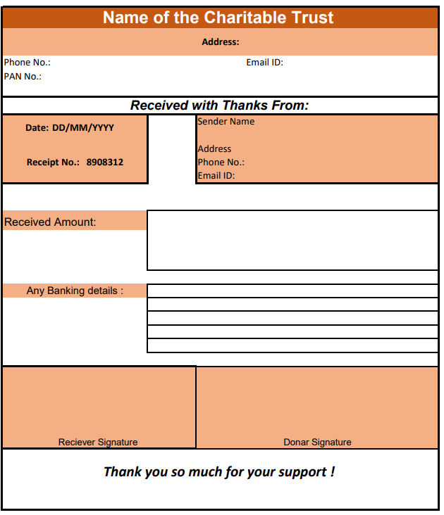 sample of donation receipt format