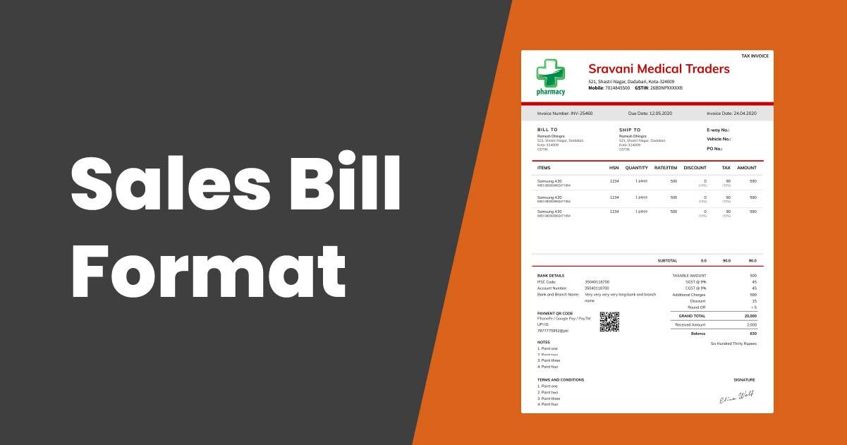 Sales Bill Format in Word, Excel & PDF Sample Sale Bill Format