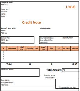 Credit Note Format Under Gst In Excel Excel Templates