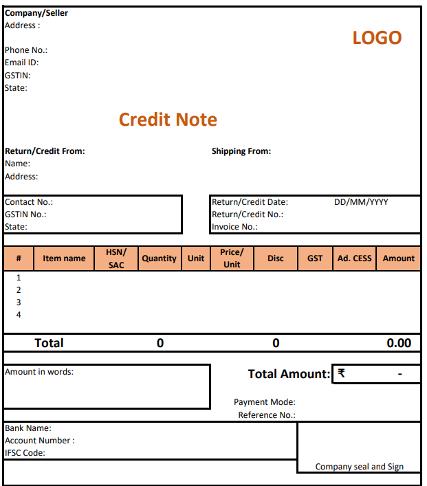 sample of credit note format