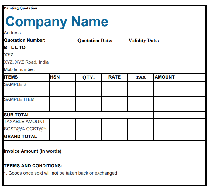 Painting Quotation Format in Excel & Word for Free