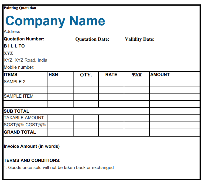 Painting Quotation Format In Excel Word For Free