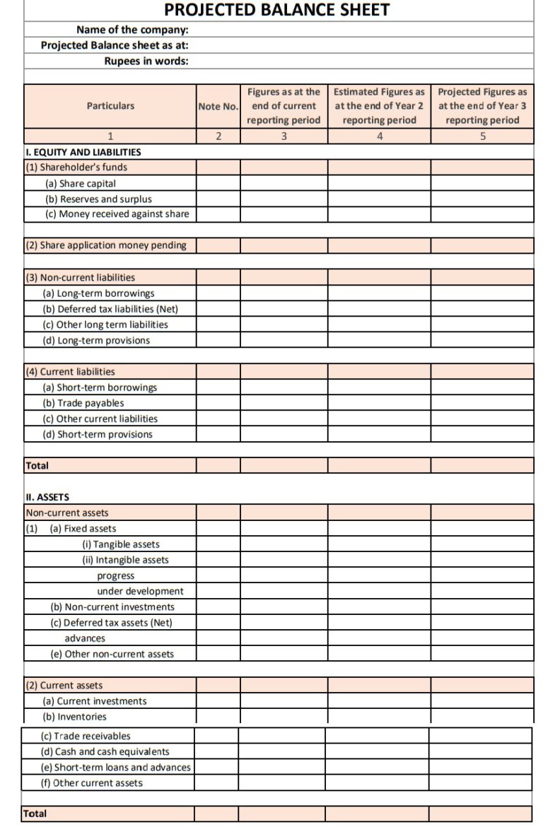 Projected Balance Sheet Format Download For Free MyBillBook