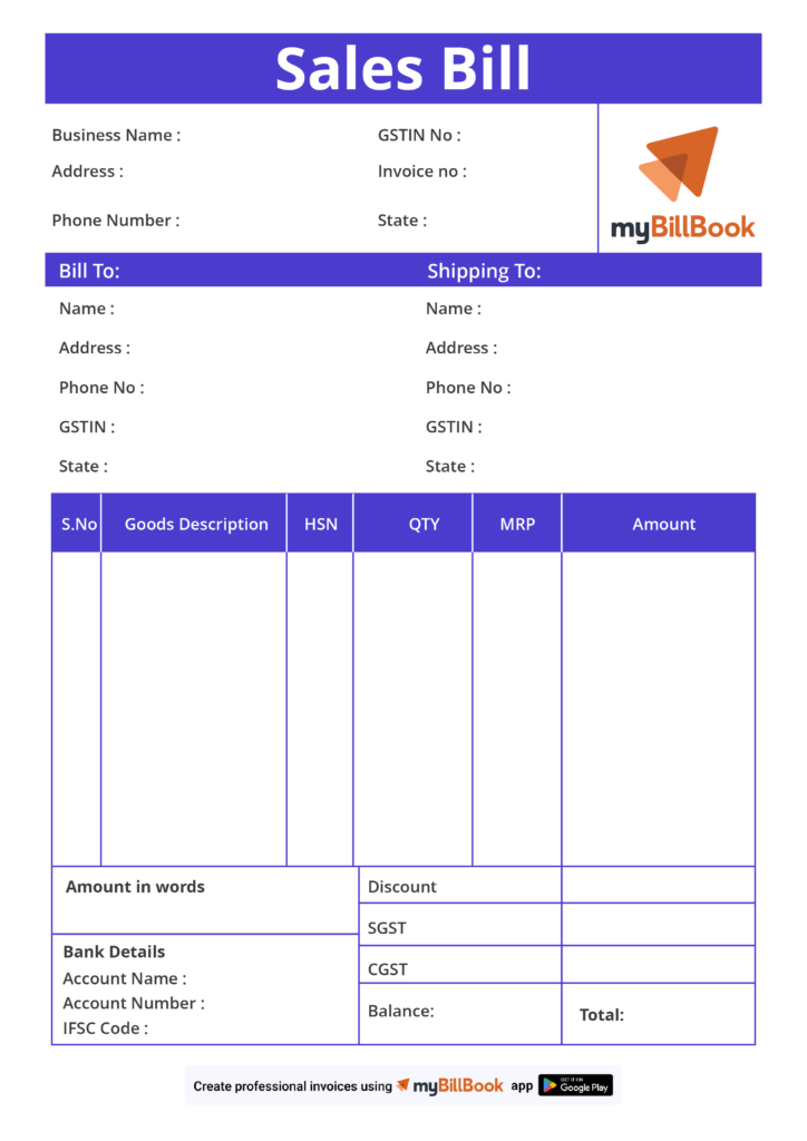 Sales Bill Format Free Download in Excel, Word & PDF