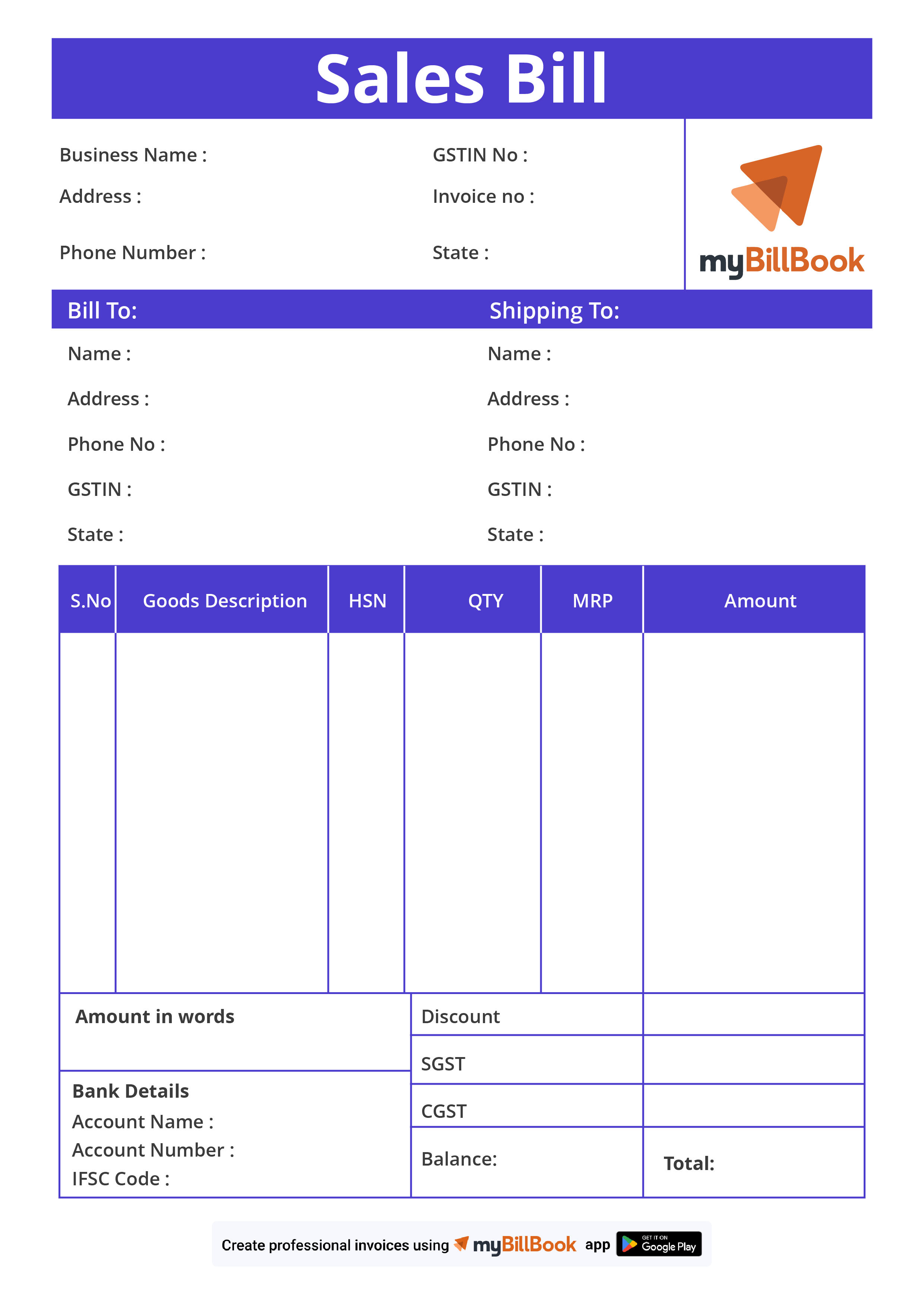 Sales Bill Format Free Download in Excel, Word & PDF