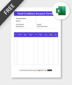 Total Creditors Account Format in excel
