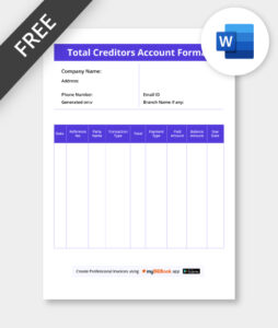 Total Creditors Account Format in word