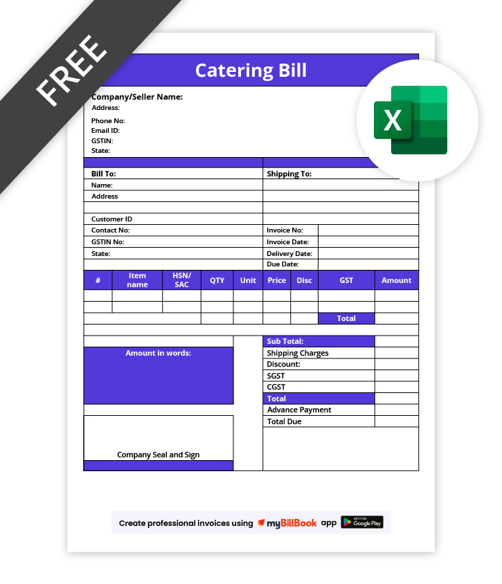 Catering Bill Format In Excel