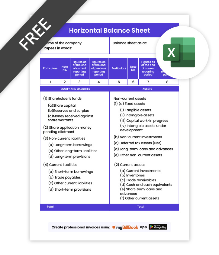 Horizontal Balance Sheet in Excel