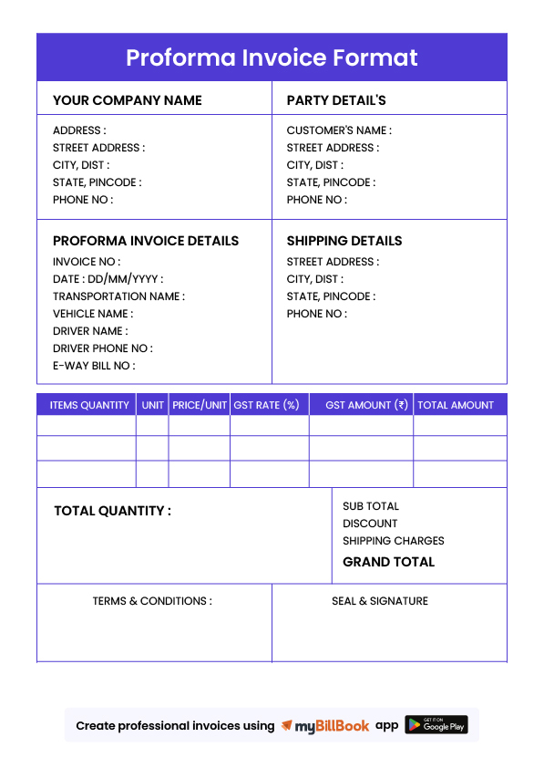 Proforma Invoice Format in Excel – Free Templates (India)