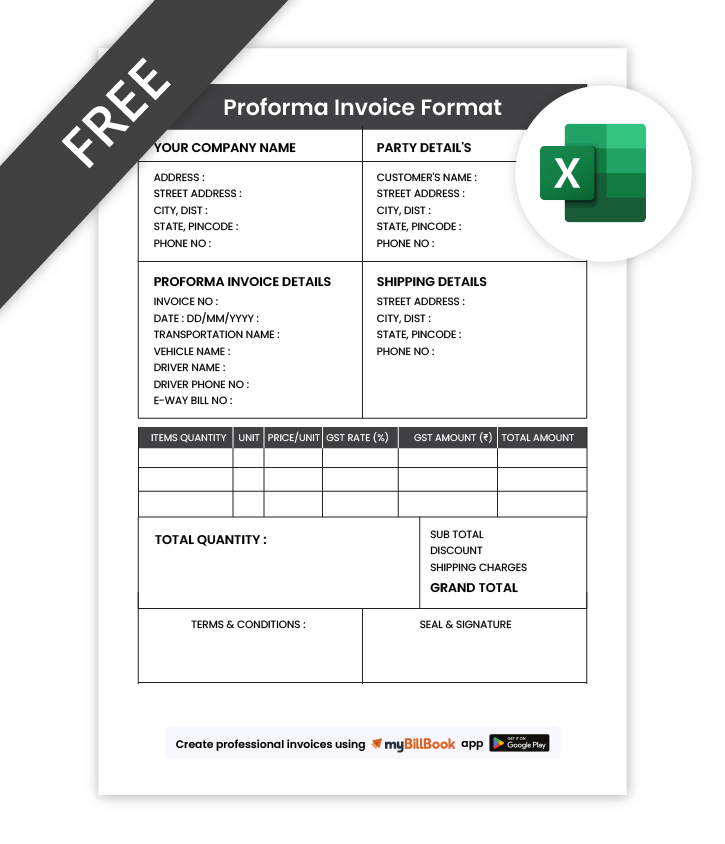 Proforma Invoice Format in Excel – Free Templates (India)