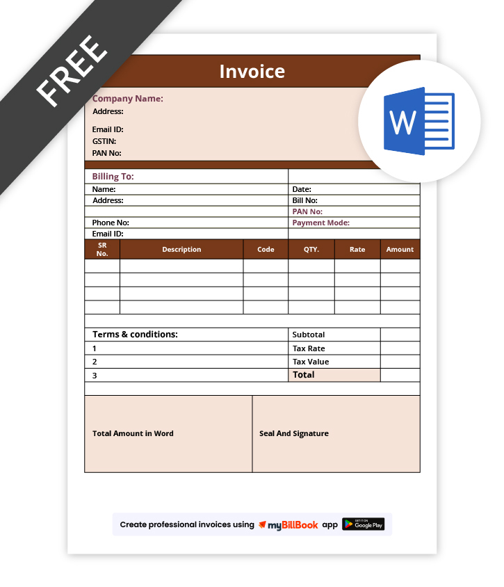 invoice format advance in word
