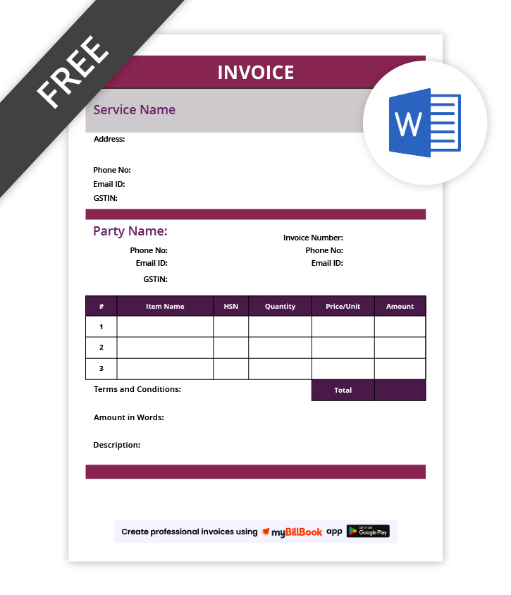 Service Invoice Format In word