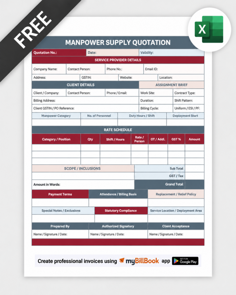 Manpower Supply Quotation Format Excel