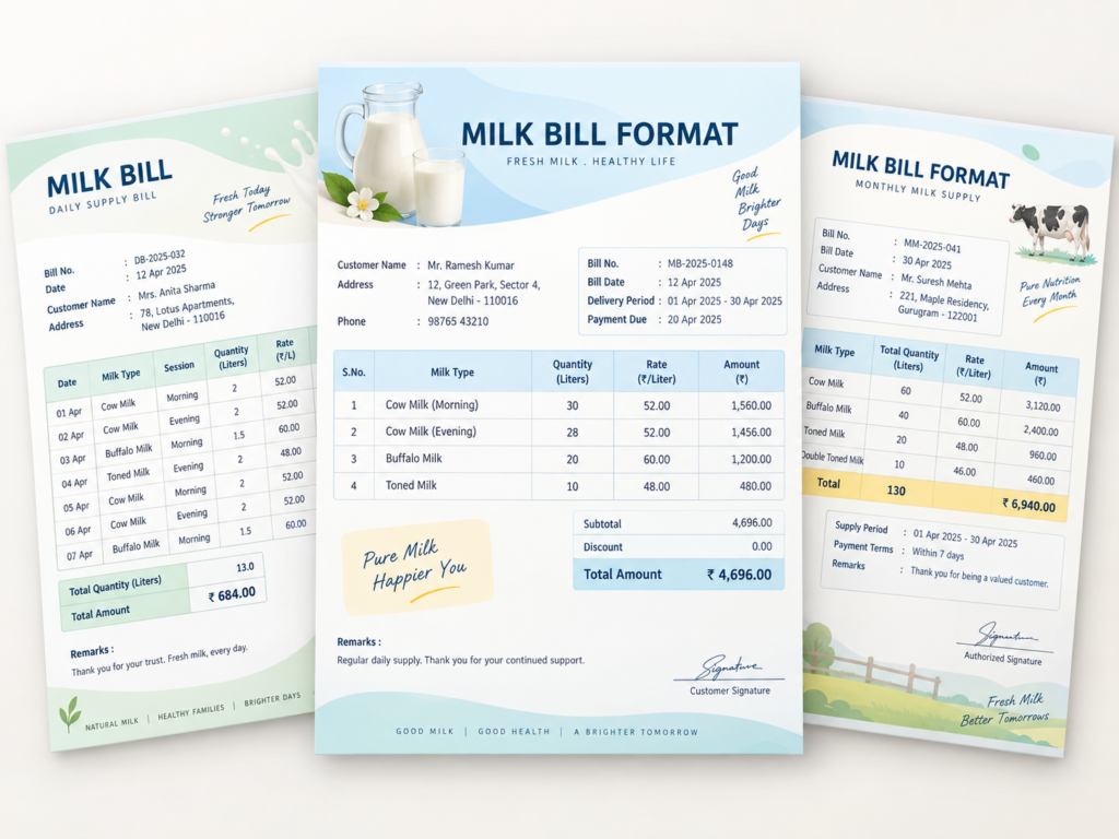 Monthly Milk Bill Format