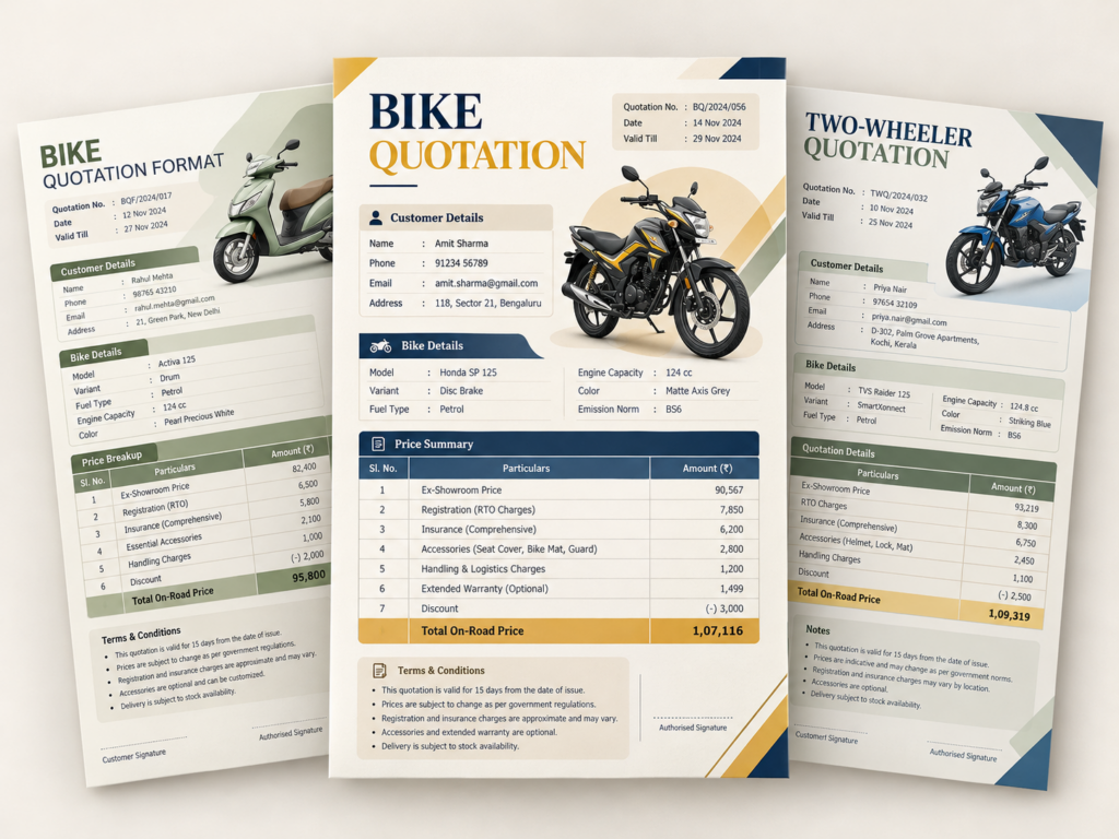 Bike Quotation Format Download