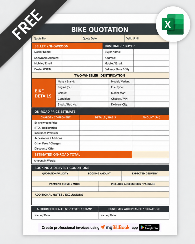 Bike Quotation Format Excel