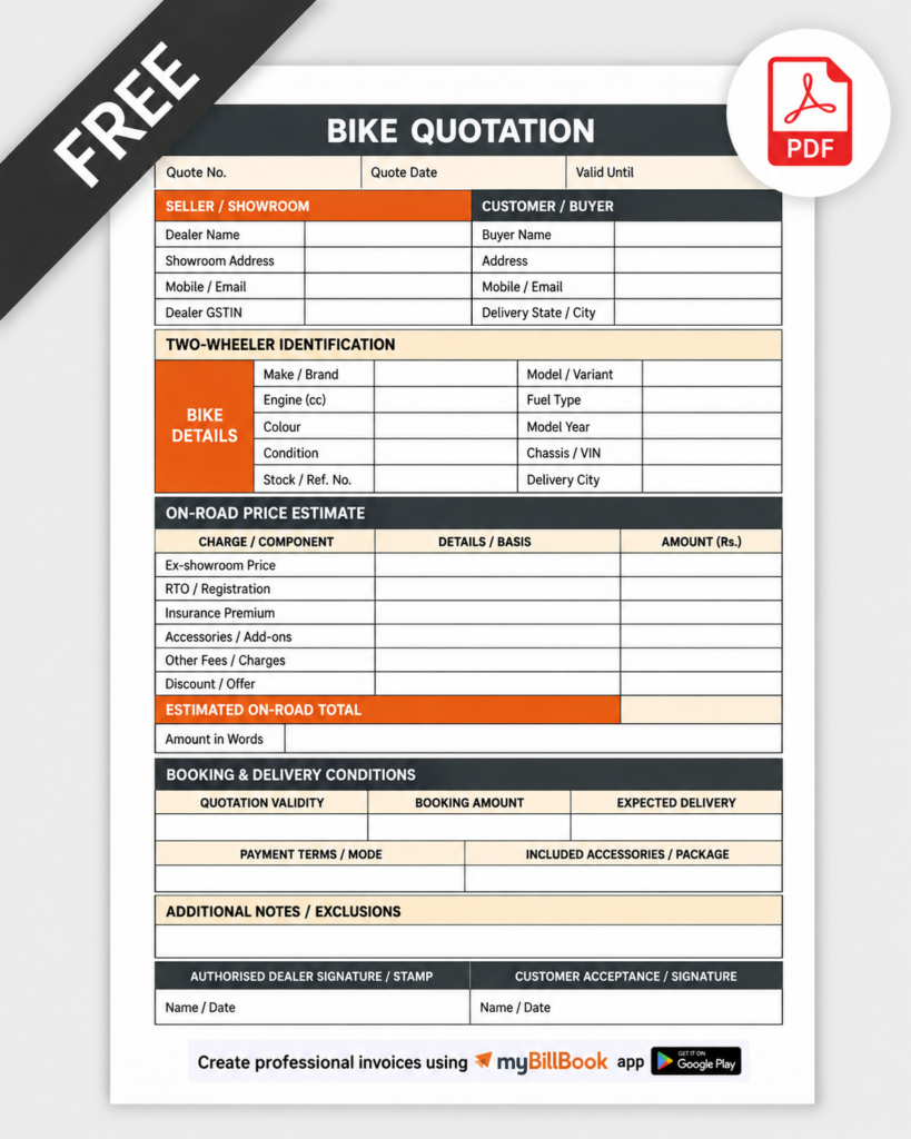 Bike Quotation Format PDF
