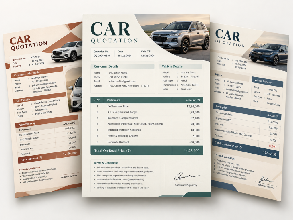 Car Quotation Format Download
