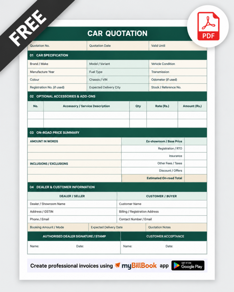 Car Quotation Format PDF