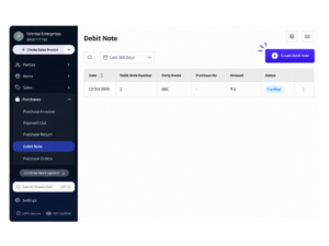Debit Note myBillBook Dashboard