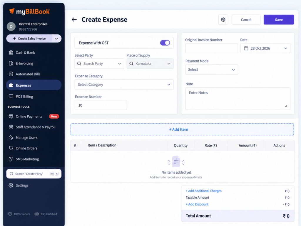 Expenses feature myBillBook Dashboard