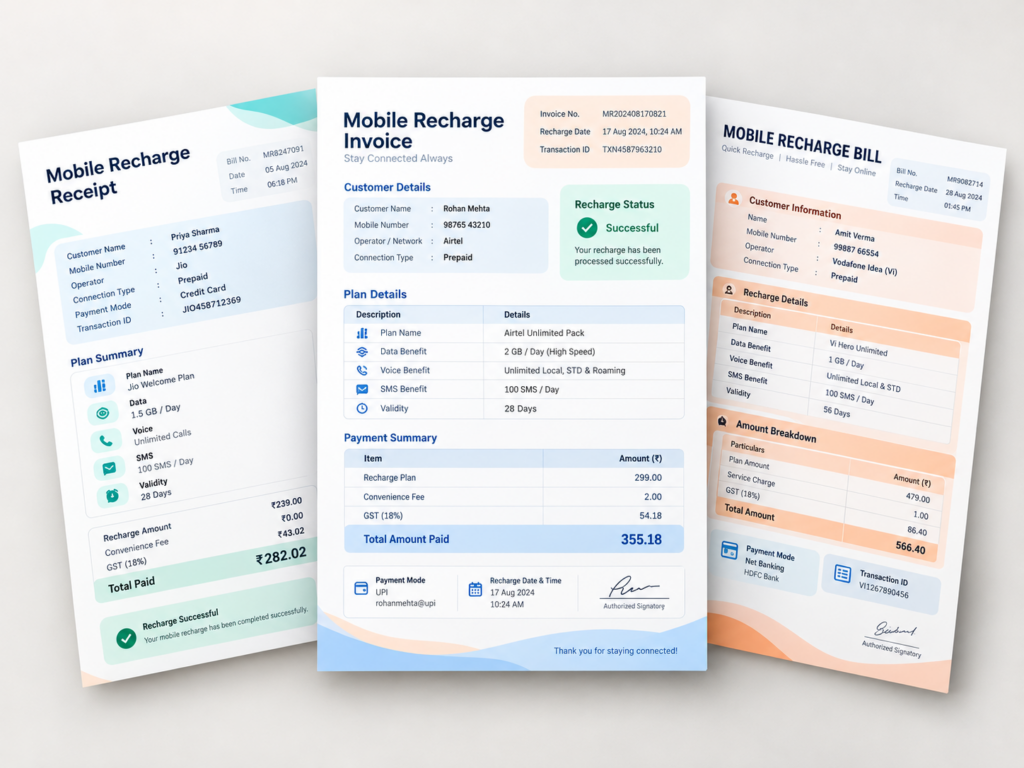Mobile Recharge Bill Format Download