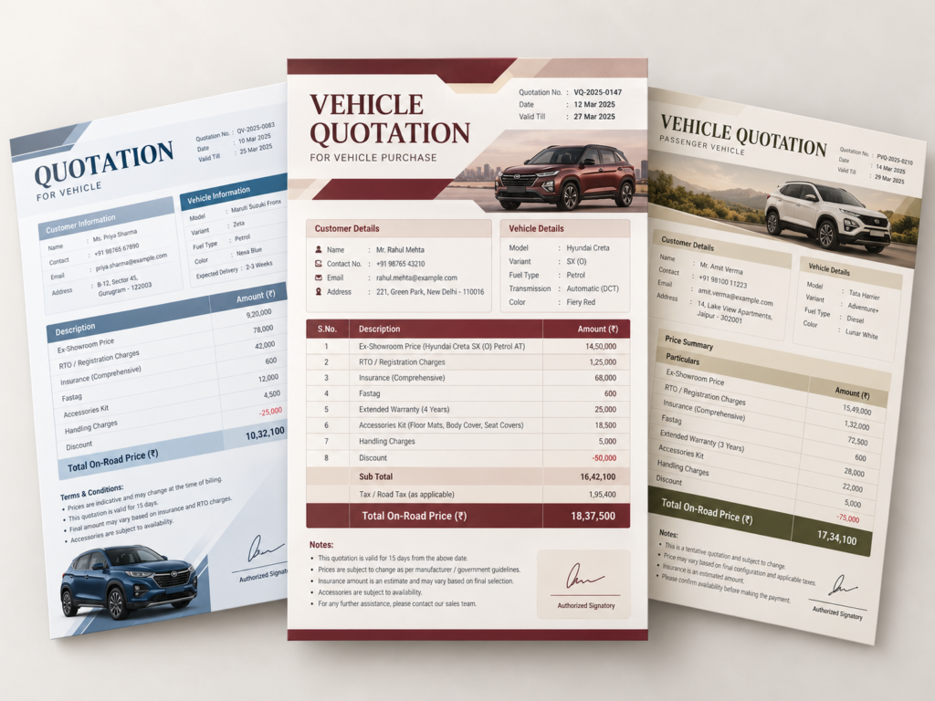 Vehicle Quotation Format Download