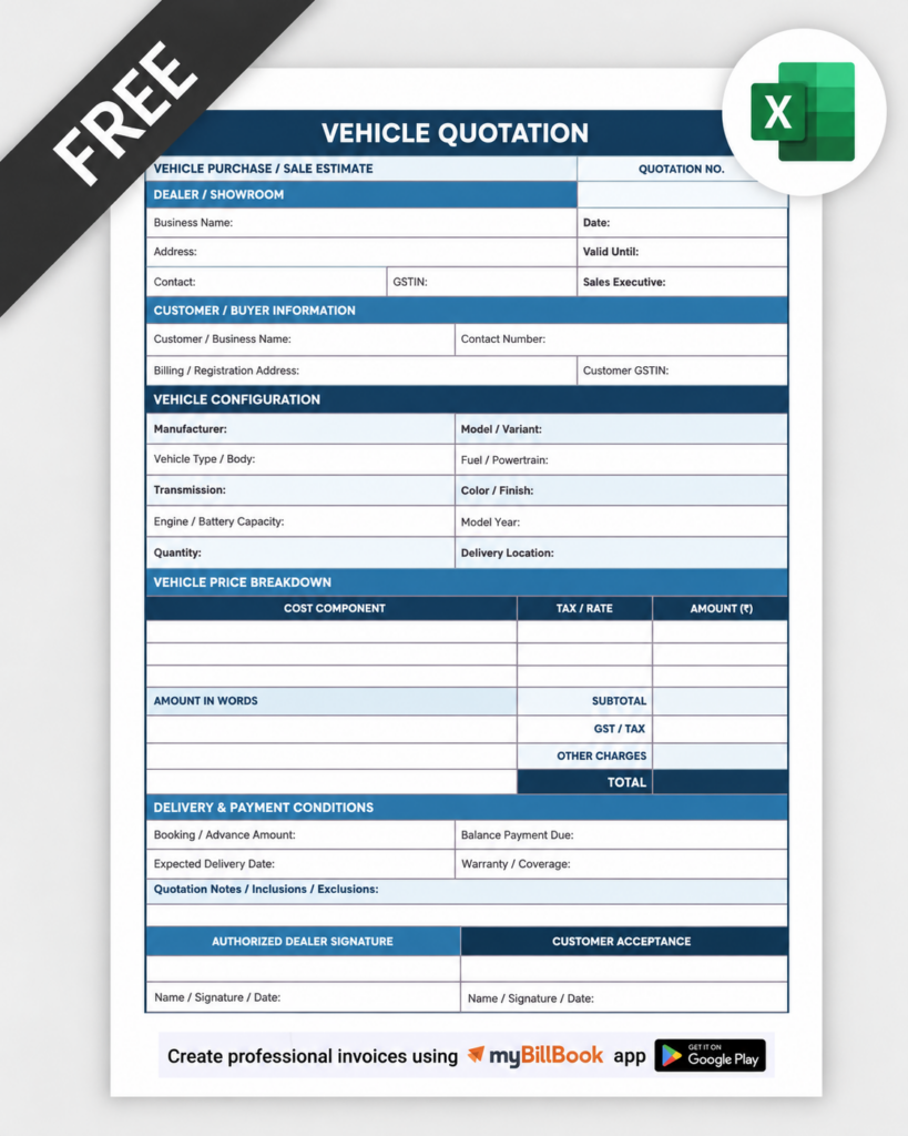 Vehicle Quotation Format Excel