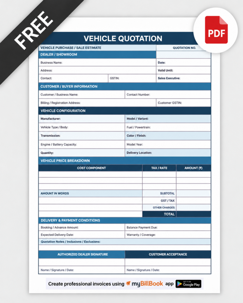 Vehicle Quotation Format PDF