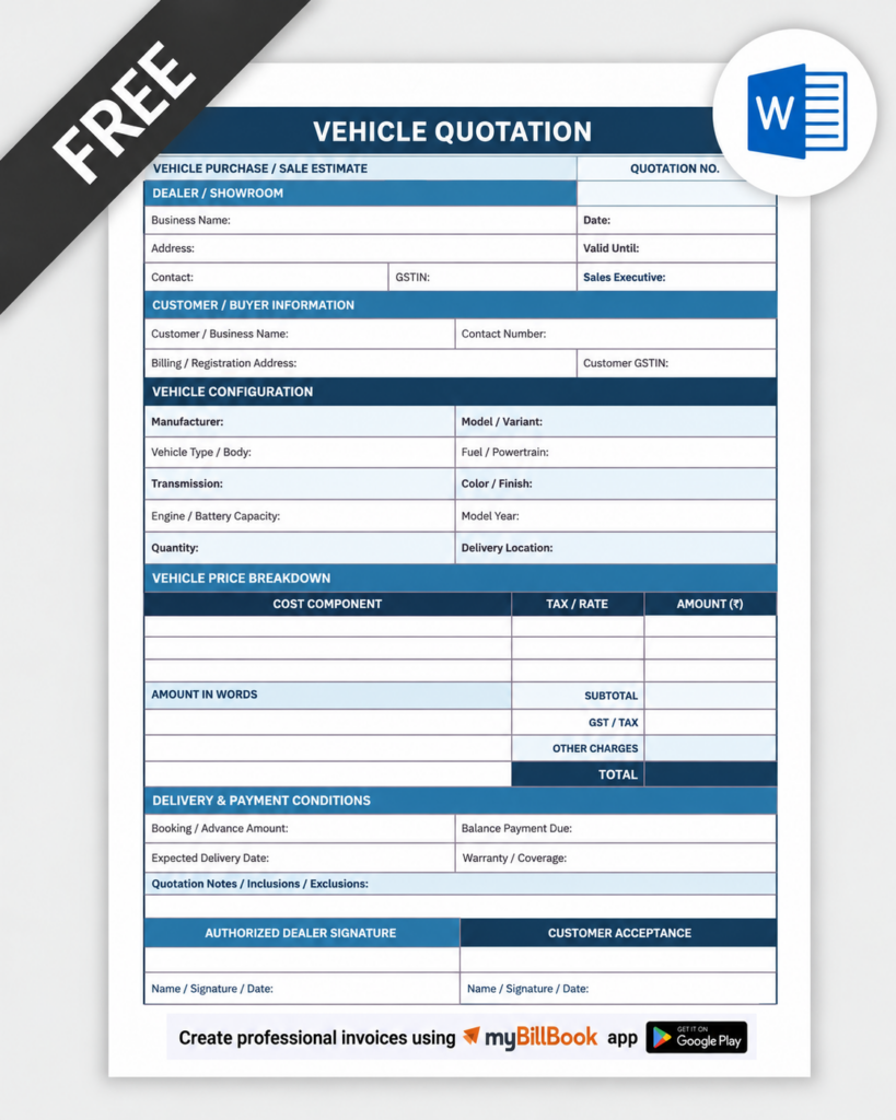 Vehicle Quotation Format Word