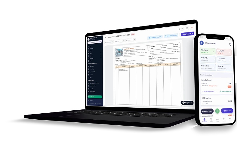 Billing software accessible on laptop and smartphone with myBillBook