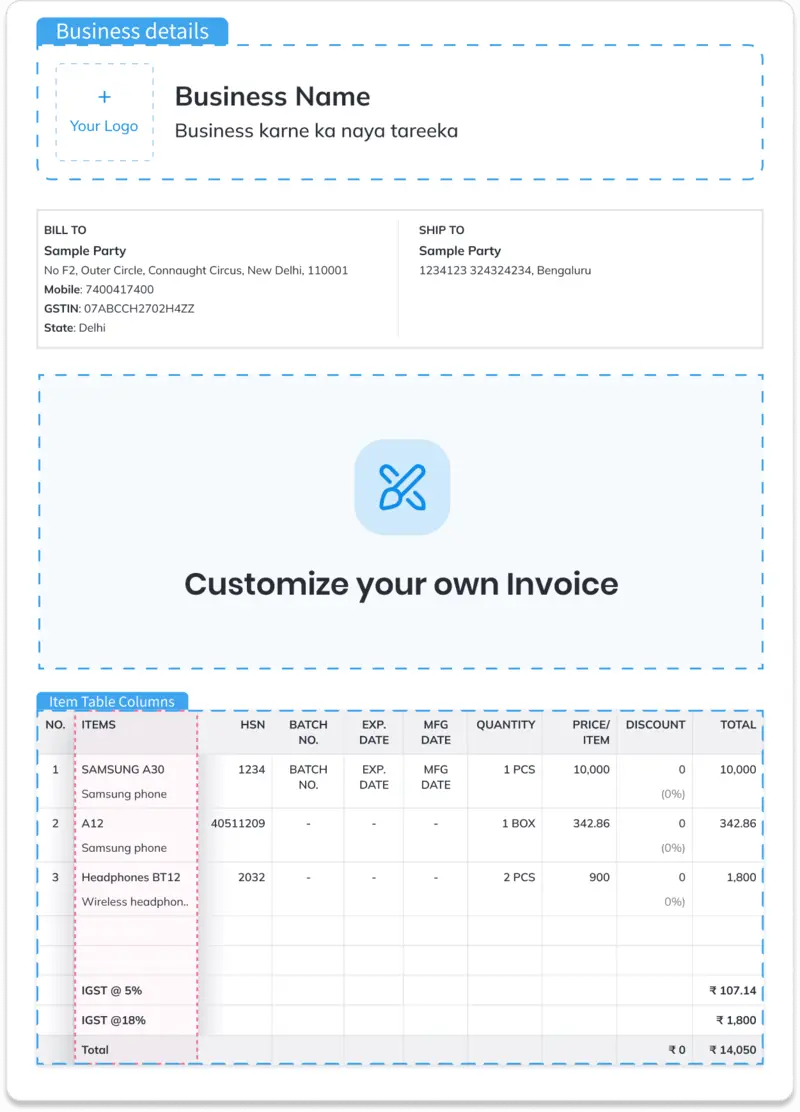 Invoice customisation in myBillBook billing software